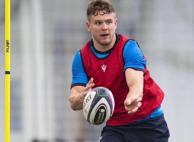 Darcy Graham during a Scotland national rugby team training session earlier this month in Edinburgh (Photo by Ross MacDonald/SNS Group/SRU)