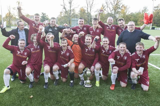 Langlee Amateurs celebrating winning the Border Cup against Greenlaw at Melrose last October (Pic: Bill McBurnie)