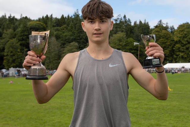 Innerleithen's Stuart Whiteford, winner of the 200m race for youths aged 13 to 16 at 2023's Langholm Border Games