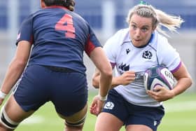 Jedburgh's Chloe Rollie in action for the Scottish women's rugby team during their 21-17 summer test defeat to the USA at Edinburgh's DAM Health Stadium on Saturday (Photo: Ross MacDonald/SNS Group/SRU)
