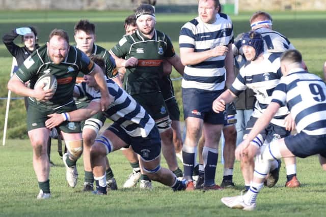 Prop Nicky Little on the ball during Hawick's 19-17 win away to Heriot's Blues on Saturday (Photo: Malcolm Grant)
