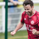 Zander Murray celebrating after scoring for Gala Fairydean Rovers against Rangers B in September (Photo: Bill McBurnie)