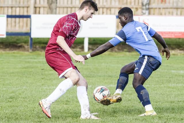 Eusebio Mendes on the ball for Vale of Leithen versus Tynecastle at the weekend (Photo: Bill McBurnie)
