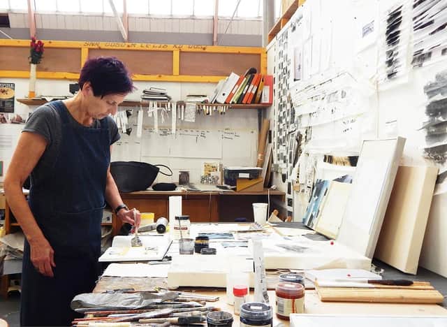 Liz pictured in her Selkirk studio, set up by the charity Workshop and Artists' Studio Provision Scotland (WASPS) in the town’s St Mary’s Mill.