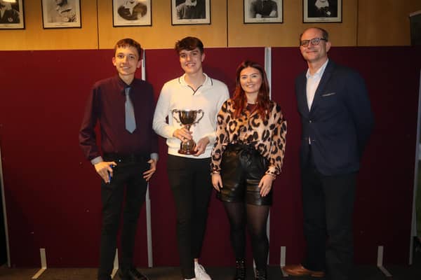 Winners Logan Scurfield, Monty McNeil, Abby Pringle with Kevin Greenfield of DYW Borders.