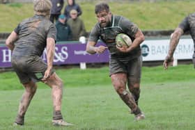 Captain Shawn Muir on the ball during Hawick's 16-3 Scottish cup semi-final win at home to Currie Chieftains at Mansfield Park on Saturday (Photo: Grant Kinghorn)