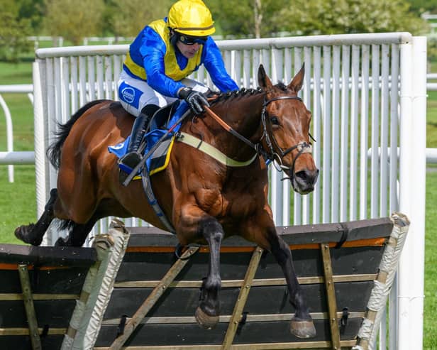 Ryan Mania riding Faithfulflyer to victory for trainer Sandy Thomson in the 3.10pm William Hill Bookmakers Handicap Hurdle at Kelso Racecourse on Wednesday (Photo: Alan Raeburn)