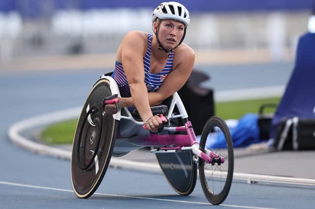 Samantha Kinghorn at the women's 800m T53 final at July's World Para Athletics Championships in Paris (Photo by Alexander Hassenstein/Getty Images)