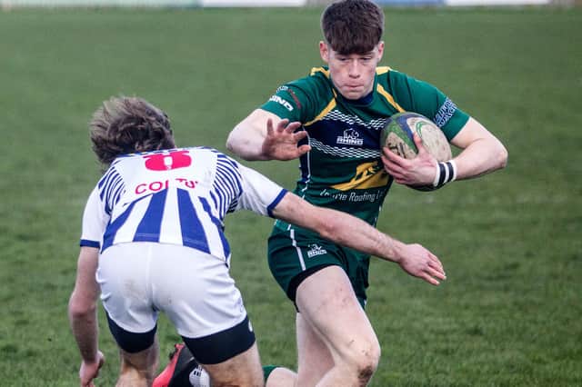 Rory Stanger on the ball for Hawick Youth at Kelso's semi-junior sevens