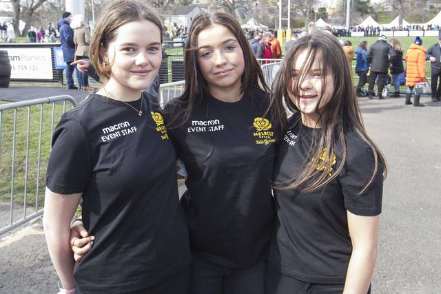 Melrose 7s marquee staff Sasha Hepburn, Katie Swan and Orla Armstrong