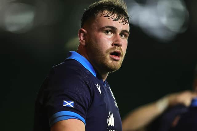 Rudi Brown in action for Scotland versus England in the Under-20 Six Nations in London at the start of February (Photo by David Rogers/Getty Images)