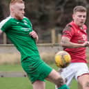 Luke MacLean in action for Peebles Rovers in March at home to Thornton Hibs (Pic: Pete Birrell)