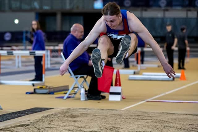 Moorfoot Runners under-17 Louis Whytle competing at Glasow's Emirates Arena at the weekend (Photo: Bobby Gavin/Scottish Athletics)
