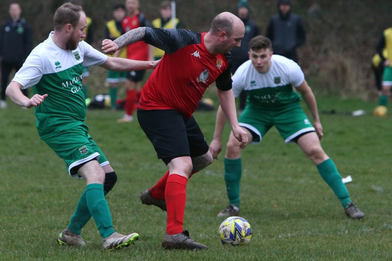 Newtown on the ball during their 3-1 win at home to Hawick Legion at King George V Park on Saturday in the Border Amateur Football Association's A division (Photo: Steve Cox)