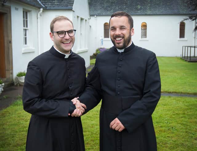 Father Martin Eckersley, Jedburgh, and Father Bobby Taylor, Galashiels, at Jedburgh's St Mary's Catholic Church. (Photo: BILL McBURNIE)