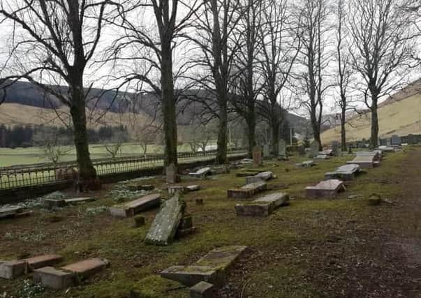 Ettrick Kirkyard, after the council laid flat 48 headstones, including that of James Hogg.