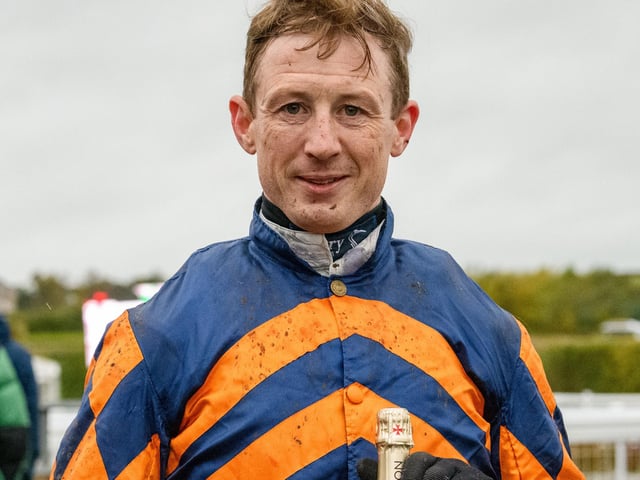 Conor O’Farrell after riding Scots Poet to victory for Ewan Whillans at Kelso Racecourse on Saturday (Photo: Alan Raeburn/Kelso Races)