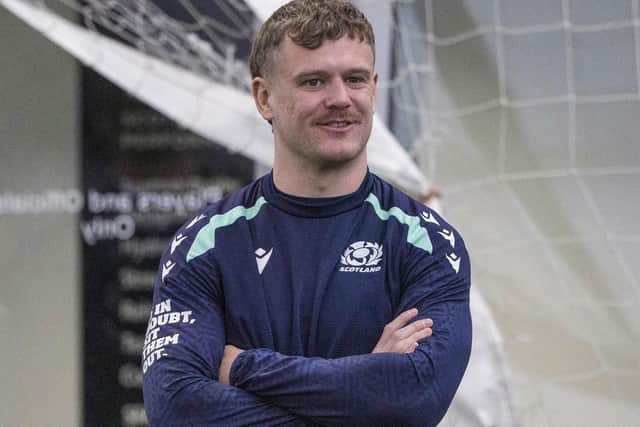 Darcy Graham during a Scotland training session at the Oriam in Edinburgh on Monday (Photo by Craig Williamson/SNS Group/SRU)