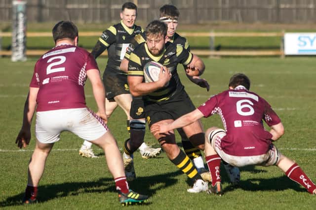 Kit Buchan on the charge for Melrose against Gala (Photo: Bill McBurnie)