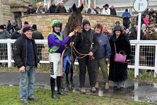 Duty Calls, winnner of the 2.45pm race at Kelso on Sunday for Yetholm trainer Sandy Forster and jockey Lewis Stones (Pic: Kelso Races)