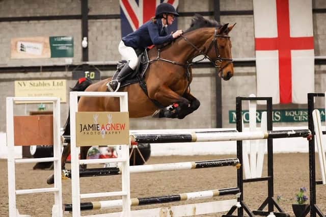 Lauder showjumper Amy Morris in action on Lola at Kilmarnock's Morris Equestrian Centre (Photo: Jamie Agnew)