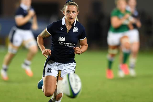 Scotland's Chloe Rollie chasing the ball against Ireland on Saturday (Pic: Alessandro Sabattini/World Rugby via Getty Images)