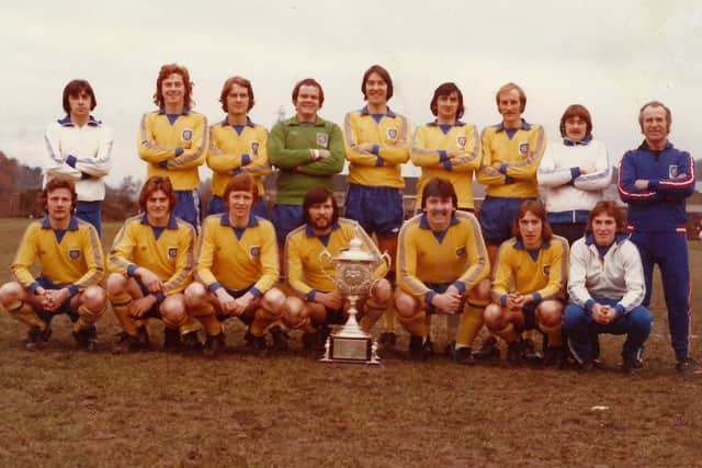 Brian McConnell, third from right at the front, with Selkirk's south Scottish qualifying cup-winning team