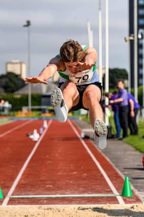 Scottish under-15 long jump champion Filip Kubicki in action in Aberdeen (Pic: Bobby Gavin/Scottish Athletics)