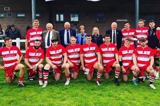 The South of Scotland sevens side, coached by Fraser Harkness and Matty Douglas, assembled for an English tournament last May (Pic: Percy Park RFC)