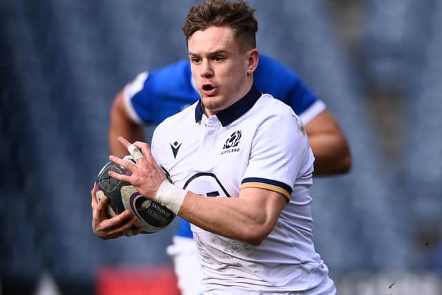 Darcy Graham in action during the Six Nations match between Scotland and Italy in Edinburgh in March 2021 (Photo by Stu Forster/Getty Images)