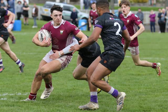 Gala's Ben Gill on the ball during his side's 41-19 loss to Durham University in Earlston Sevens' final on Sunday (Pic: Brian Sutherland)
