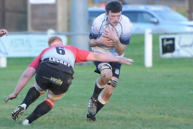 Liam Cassidy on the ball during Selkirk's 27-23 win at home to Glasgow Hawks at Philiphaugh on Saturday (Photo: Grant Kinghorn)