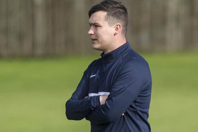 Hawick Royal Albert manager Kenny Aitchison watching his side being beaten 5-1 by Dalkeith Thistle at the weekend (Pic: Bill McBurnie)