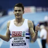 Chris O'Hare celebrating after winning the men's 3,000m final at the 2019 British Athletics Indoor Championships in Birmingham (Photo by Bryn Lennon/Getty Images)