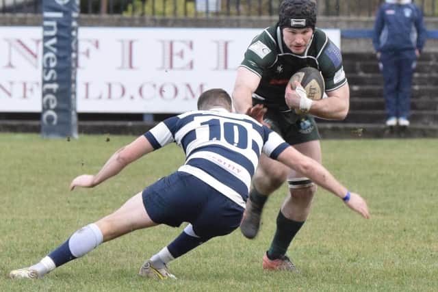 Ethan Reilly on the ball for Hawick versus Heriot's Blues on Saturday (Pic: Malcolm Grant)