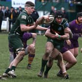 Ethan Reilly on the ball for Hawick during their 18-6 Tennent's Premiership play-off semi-final win against Marr at home at Mansfield Park on Saturday (Photo: Steve Cox)