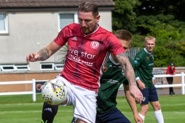 Gala Fairydean Rovers' Martin Scott holds the ball up against Edinburgh University yesterday (Pic: Thomas Brown)