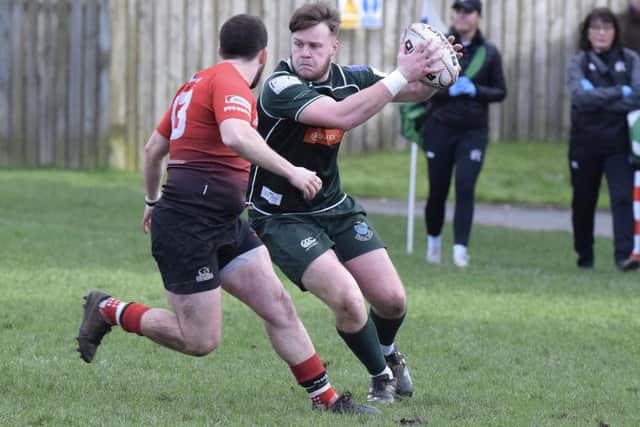 Andrew Mitchell retaining possession for Hawick versus Glasgow Hawks on Saturday (Pic: Malcolm Grant)