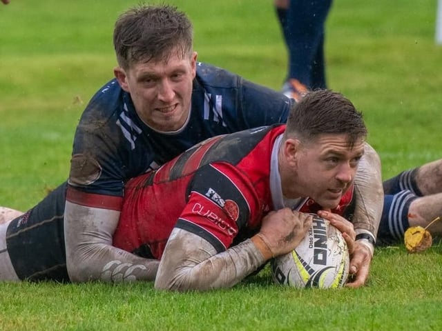 No 8 and captain Andrew McColm in action for Selkirk during their 29-12 loss at home to Stirling County at Philiphaugh on Saturday (Photo: Bryan Robertson)