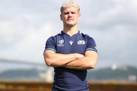 Winger Darcy Graham at Scotland's squad announcement at South Queensferry on Wednesday, August 16, for 2023's Rugby World Cup (Photo by Ian MacNicol/Getty Images)