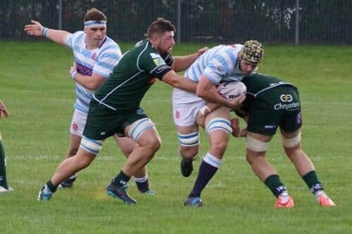 Hawick players getting a tackle in against Edinburgh Accies (Photo: John Wright)