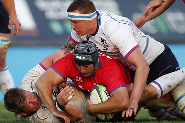 Jedburgh's Glen Young in action against Chile's Raimundo Martinez during Scotland A's 45-5 friendly win at the Santa Laura Stadium in Santiago on Saturday (Photo by Javier Torres/AFP via Getty Images)