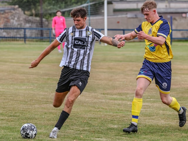 Dunbar United under-20s in possession last Friday at Victoria Park in Innerleithen on their way to a 6-1 win against Vale of Leithen under-20s (Photo: Hilary Isaac)