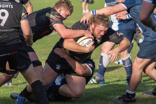 Southern Knights tighthead prop Dan Gamble on the ball during their 38-34 defeat at Heriot's on Saturday (Photo: Jonathan Cruickshank)