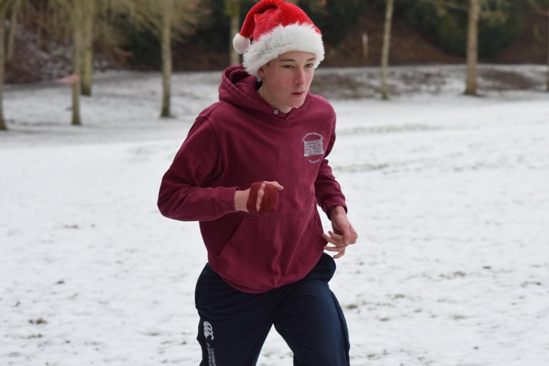 Charles McKay on the run at Teviotdale Harriers' Christmas relays at Hawick’s Wilton Lodge Park at the weekend