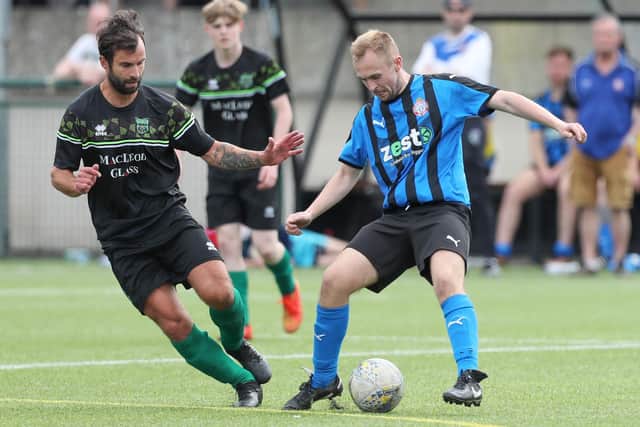 Biggar United on the ball during their 4-0 Walls Cup final win against Hawick Legion on Saturday (Pic: Brian Sutherland)