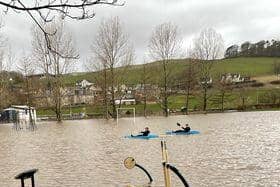 Paddlers make the most of Sunday's flooding at Stow Park. Photo: Danni Johnston.