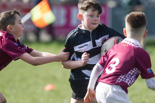 Kelso Cougars' James Thomson on the charge against Gala at his club's mini-rugby festival at the weekend