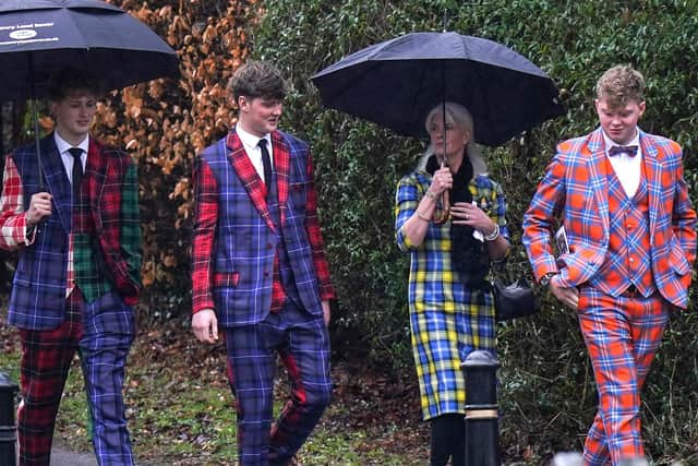 Doddie Weir's widow Kathy and sons Hamish, Angus and Ben in Melrose on Monday for his memorial service (Photo by Peter Summers/Getty Images)