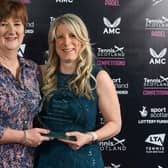 Kelso Orchard Tennis Club coaches Lesley Thomas, left, and Kate Bull with their Tennis Scotland award for club of the year (Pic: Neil Hanna)